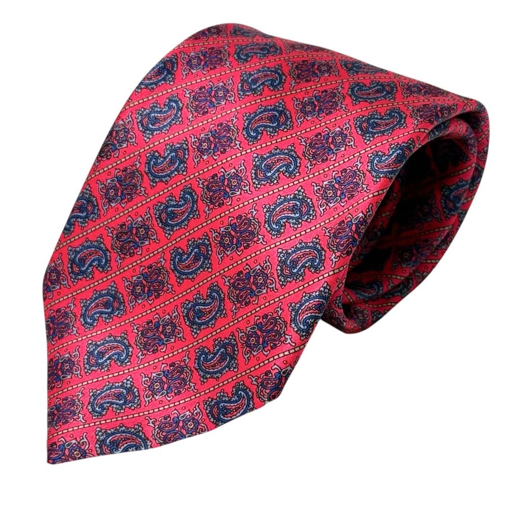 Stefano Ricci for Saks Fifth Avenue Tie Silk Vibrant Red Grid of Small Paisleys